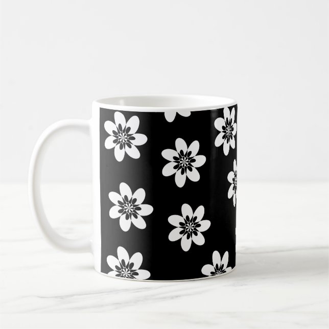 Taza De Café Diseño floral blanco y negro moderno (Izquierda)