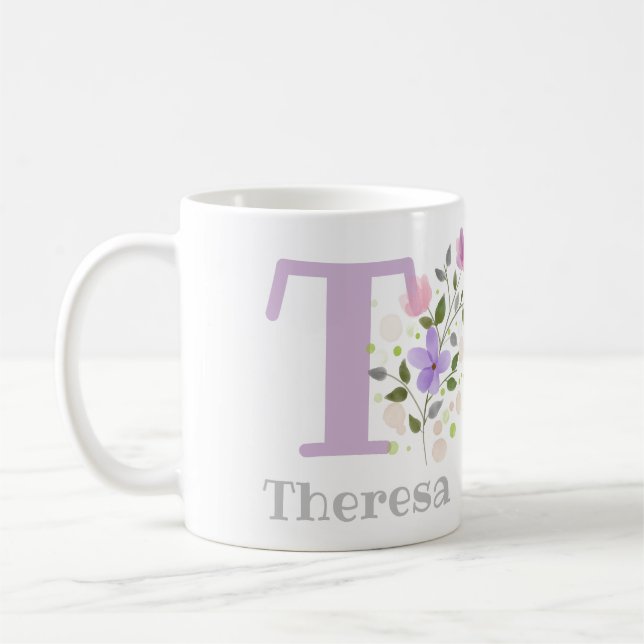 Taza De Café Diseño floral Café Mug con el nombre Theresa (Izquierda)