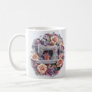 Taza De Café Diseño floral con máquina de coser vintage