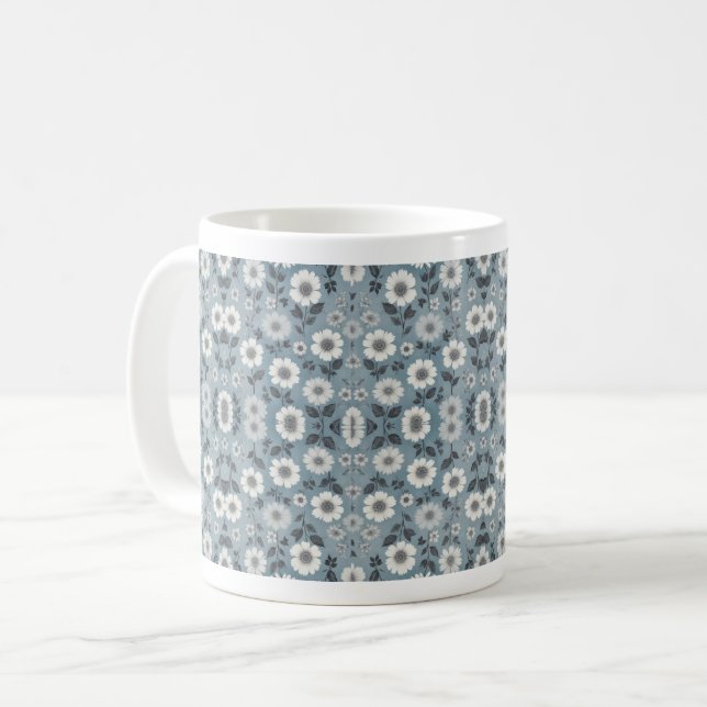 Taza De Café Diseño floral de fondo gris (Anverso izquierdo)