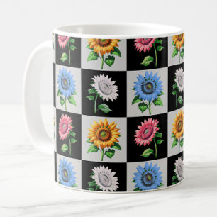Taza De Café Diseño floral de girasol multicolor a cuadros