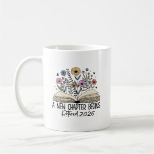 Taza De Café Diseño Floral de Libro de Nuevo Capítulo Jubilado