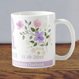 Taza De Café Diseño floral de nombre e inicial para cumpleaños