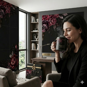 Taza De Café Diseño floral de rosa negra romántica oscura y ele