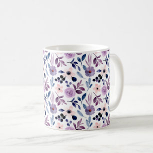 Taza De Café Diseño floral delicado con hojas de lavanda navy