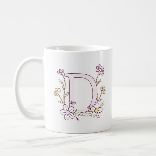 Taza De Café Diseño floral Monograma D Café inicial Mug (Izquierda)