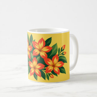 Taza De Café Diseño floral naranja con hojas verdes