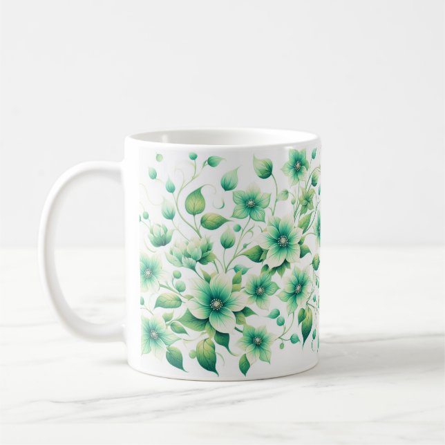 Taza De Café Diseño floral verde elegante y elegante (Izquierda)