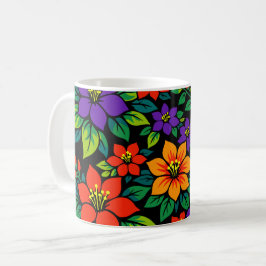 Taza De Café Diseño floral vibrante con flores coloridas