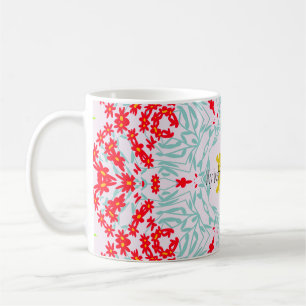 Taza De Café Diseño geométrico floral rojo y azul vibrante