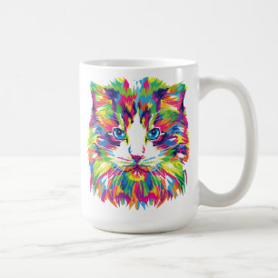 Taza De Café Diseño geométrico prismático de cara de gato-32453