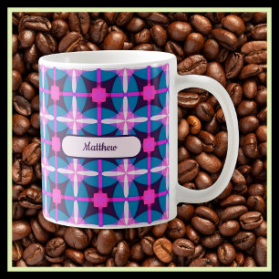 Taza De Café Diseño geométrico retro en rosa, púrpura y azul -