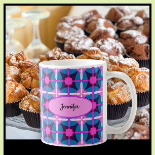 Taza De Café Diseño geométrico retro en rosa, púrpura y azul -
