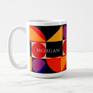 Taza De Café Diseño geométrico, rojo naranja púrpura negro, nom