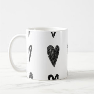 Taza De Café Diseño gráfico sin fisuras con corazones. Blac