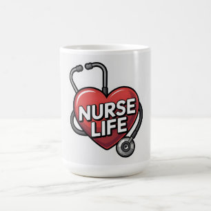 Taza De Café Diseño gráfico "Vida de enfermera" con corazón