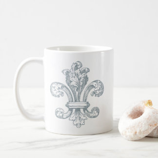 Taza De Café Diseño gris de la flor de lis en blanco