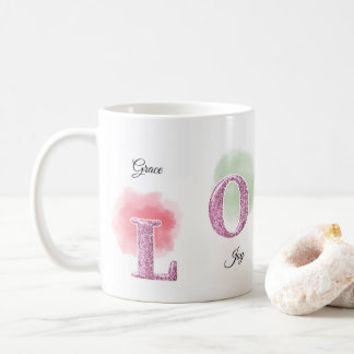 TAZA DE CAFÉ DISEÑO INICIAL DE ACUARELA DE NOMBRE PERSONALIZADO