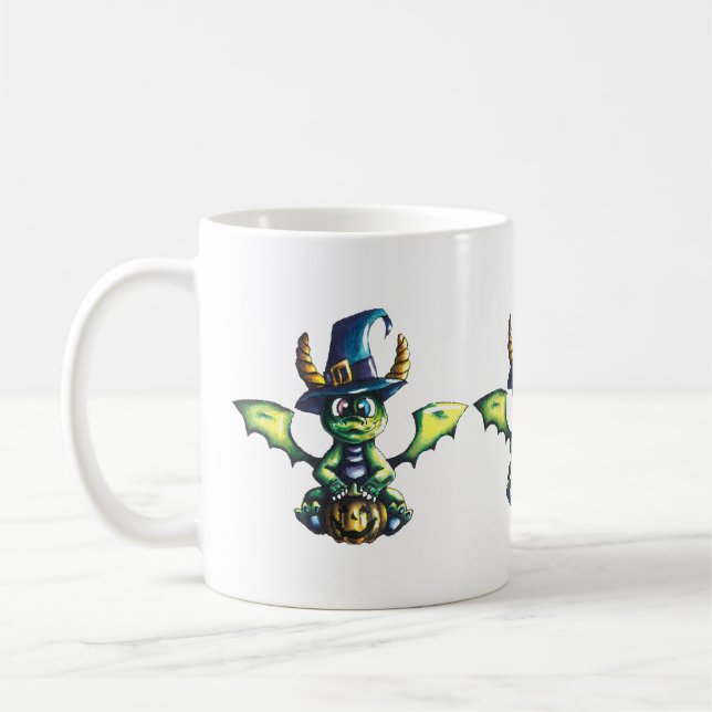 Taza De Café Diseño mágico de dragones de Halloween (Izquierda)
