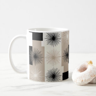 Taza De Café Diseño minimalista Starburst beige blanco negro