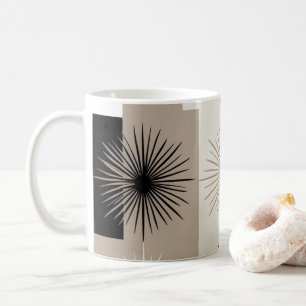 Taza De Café Diseño minimalista Starburst beige blanco negro 