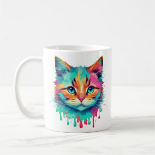 Taza De Café Diseño multicolor de la cara de un gato lindo-8905