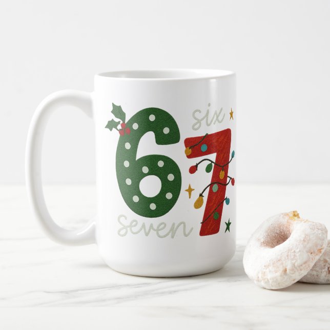 Taza De Café Diseño Navideño 67 – Números Brillantes (Con donut)