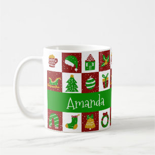 Taza De Café Diseño Navideño Rojo Brillante Personalizado