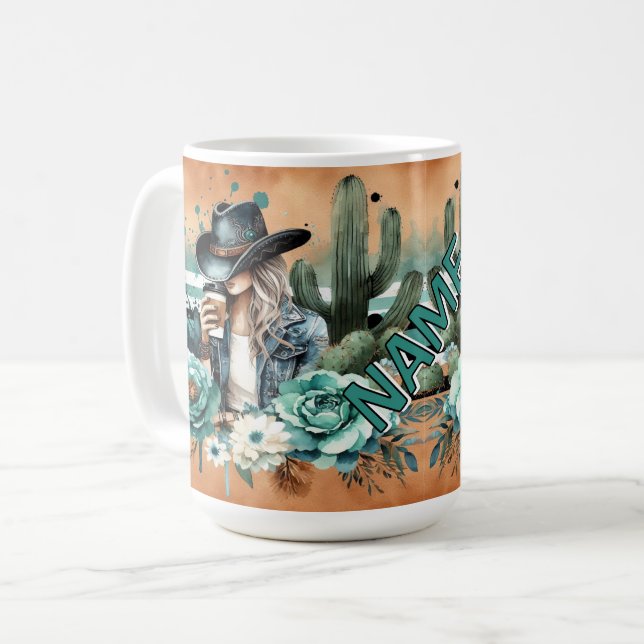 Taza De Café Diseño occidental elegante con cactus y gallina (Anverso izquierdo)