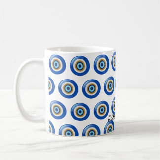 Taza De Café Diseño ocular griego acaba de añadir texto