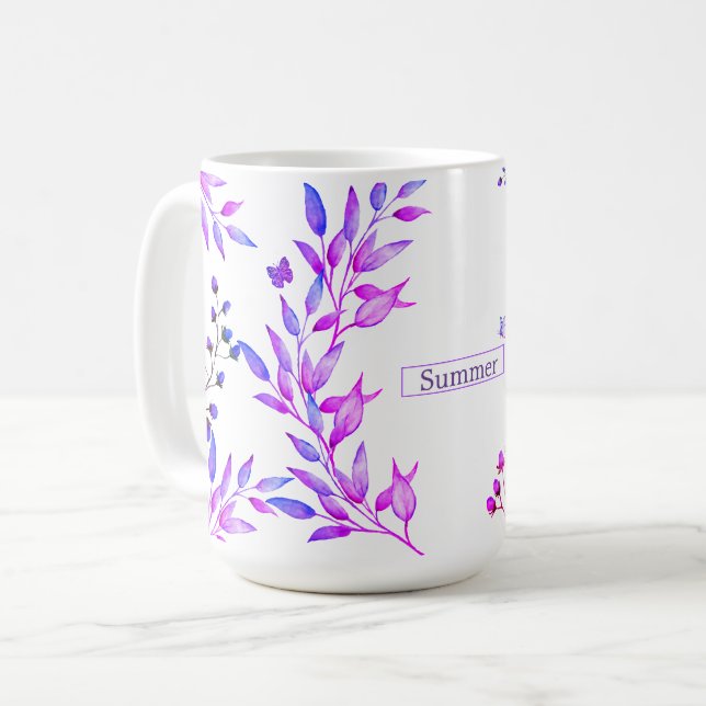Taza De Café Diseño original de flores y ramas púrpuras (Anverso izquierdo)