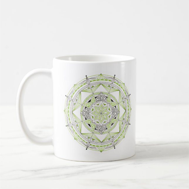 Taza de café diseño original de mandala 2 caras ve (Izquierda)