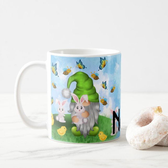 Taza De Café Diseño personalizado de Gnome Easter Spring Coffee (Con donut)