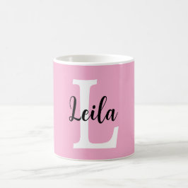 Taza De Café Diseño personalizado de nombre con monograma rosa