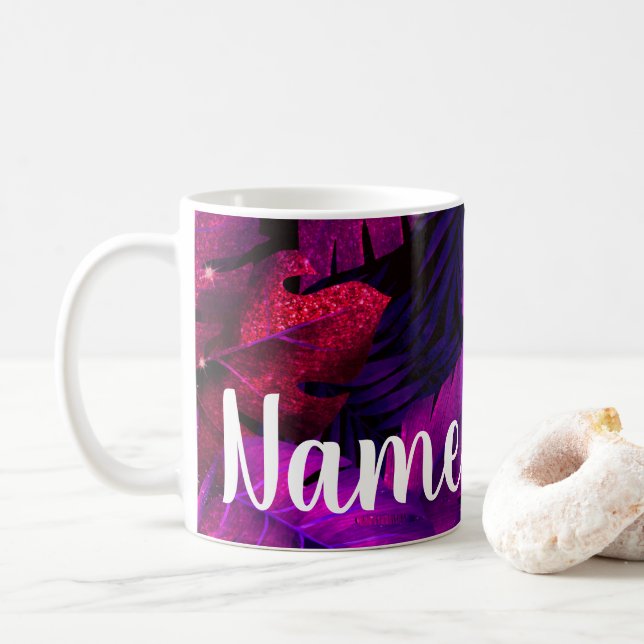 Taza De Café Diseño personalizado del bosque lluvioso púrpura p (Con donut)