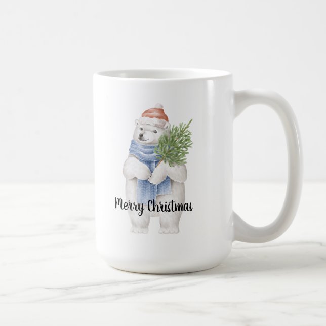 Taza De Café Diseño personalizado lindo oso polar Xmas Santa so (Derecha)