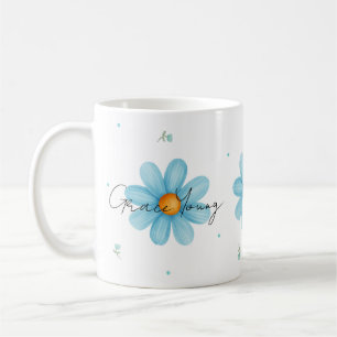 Taza De Café Diseño Personalizado Nombre Floral Daisy Azul Pers