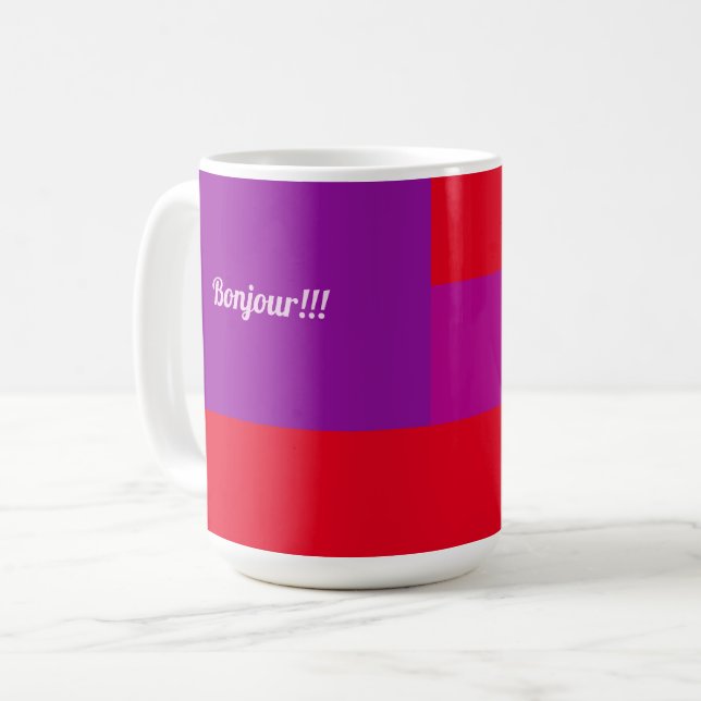 Taza De Café Diseño púrpura rojo Buenos días Bonjour (Anverso izquierdo)