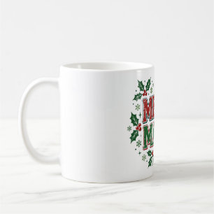 Taza De Café Diseño Retro Navideño de Mamá Alegre con Acebo