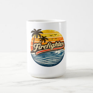 Taza De Café Diseño Retro Puesta de Sol Bombero