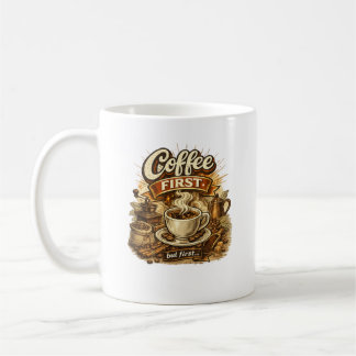 Taza De Café Diseño Retro Vintage de Amante de Café Primero
