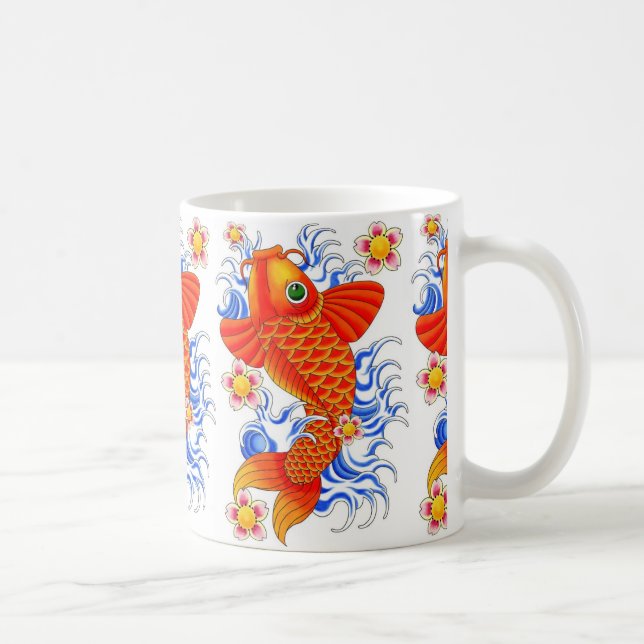 TAZA DE CAFÉ DISEÑO ROJO DE LOS PESCADOS DE KOI (Derecha)