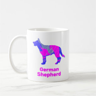 Taza De Café Diseño rosa y azul de la silueta pastora alemana