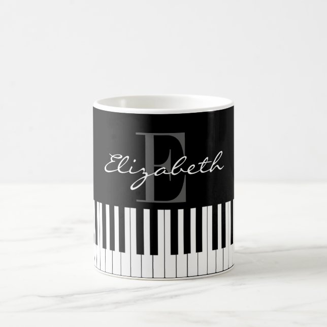 Taza De Café Diseño simple del monograma del piano (Centro)