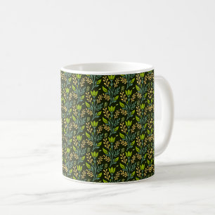 Taza De Café Diseño sofisticado de patrón floral azul y beige