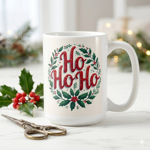 Taza De Café Diseño tipográfico de corona de Navidad Ho Ho Ho