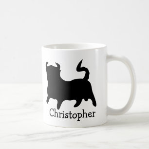 Taza De Café Diseño Toro Negro Personalizado