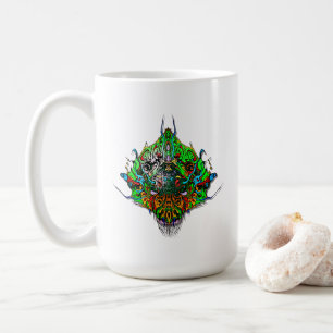 Taza De Café diseño tribal verde de cabeza alienígena