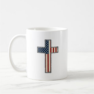 Taza De Café Diseño vectorial de cruz patriótica angustiado_1