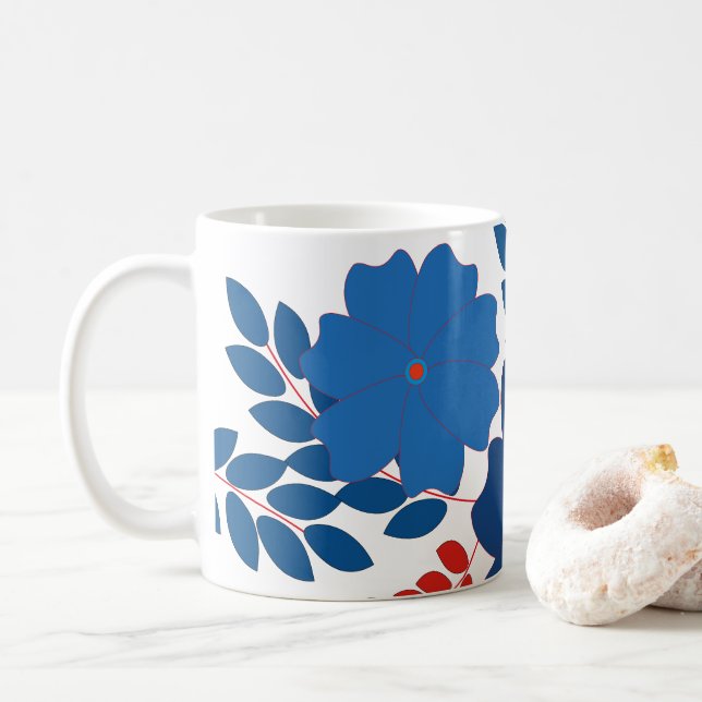 Taza De Café Diseño vectorial de flores azules simples (Con donut)